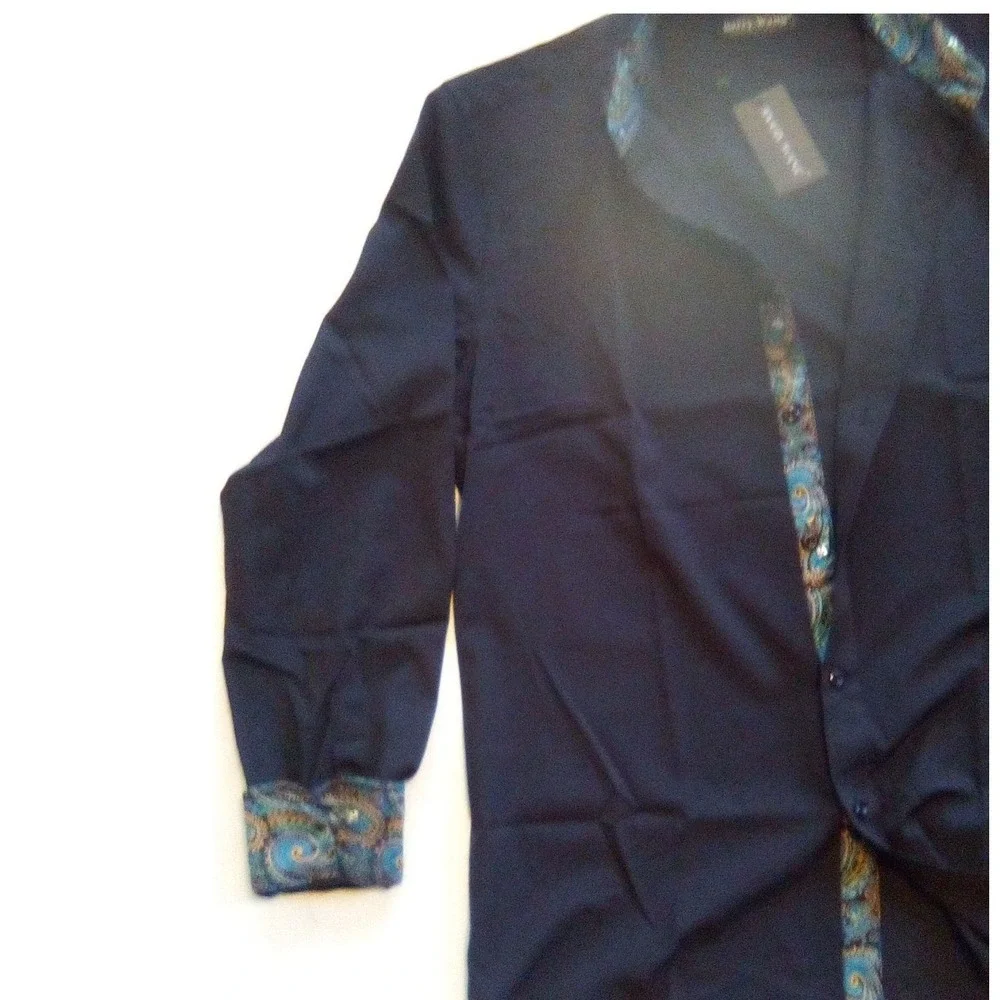 Barry Wang Men's Black Paisley Dress Shirt Long Sleeve Button Up Size M